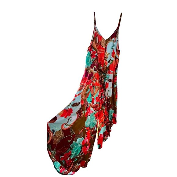 IVY STREET Sz XL Wide Leg JUMPSIUT Spaghetti Strap Tropical Floral Pockets NICE - Picture 10 of 16